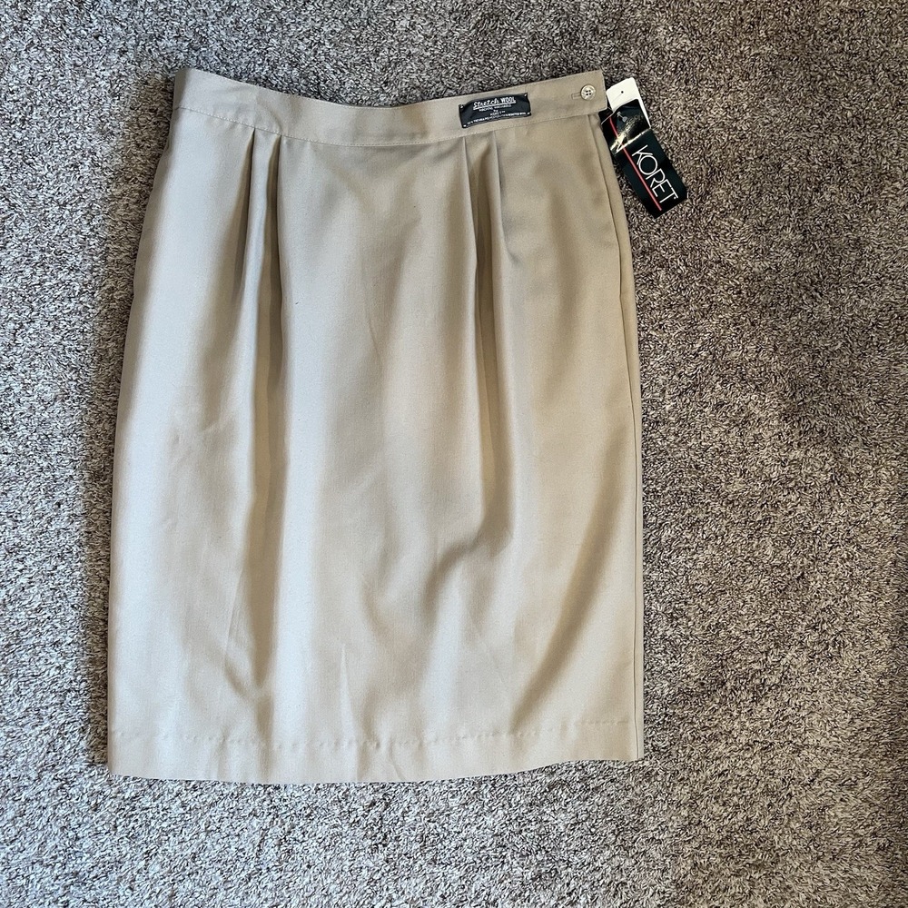 Vintage Koret Pencil Skirt Size 18 (34" Waist) Beige Side Slit Secretary